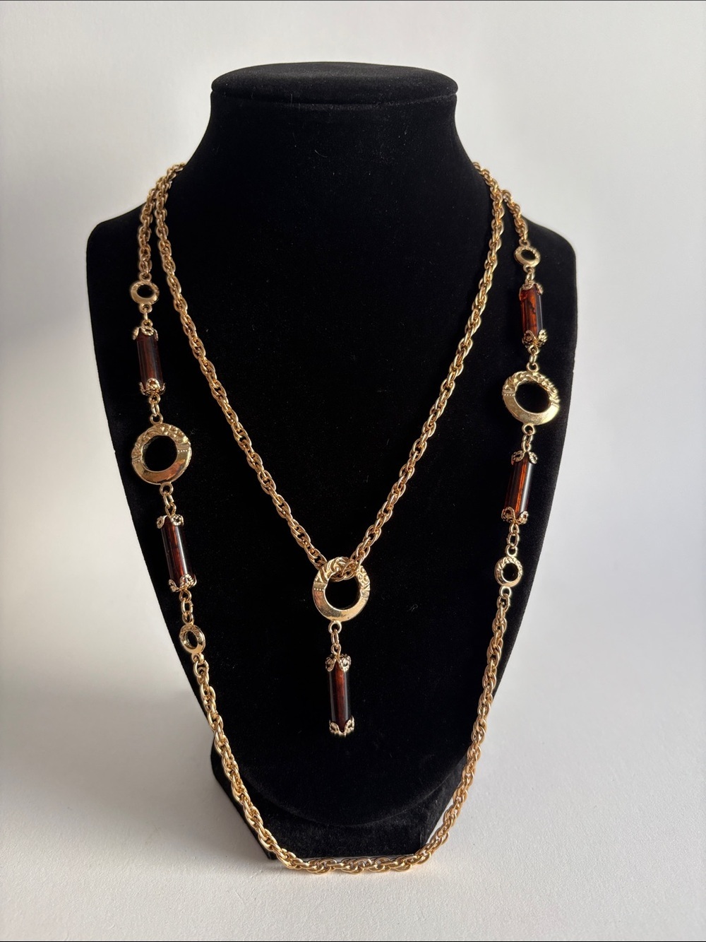 Vintage 1977 Sarah Coventry Emberwood Double Strand Necklace